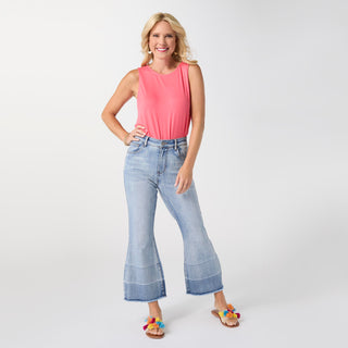 Bambu Soft Flare Crop with Fray Bottom - Light Denim