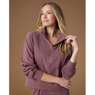 Weekend Brushed Half Zip Crop Long Sleeve - Redwood
