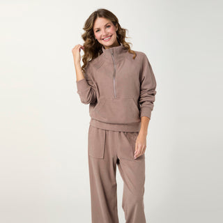 Weekend Brushed Half Zip Crop Long Sleeve - Hardwood
