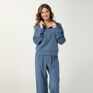 Weekend Brushed Half Zip Crop Long Sleeve - Aegean Blue