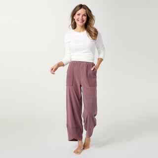 Weekend Brushed Scalloped Wide Leg Pants - Redwood