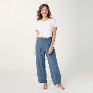 Weekend Brushed Scalloped Wide Leg Pants - Aegean Blue