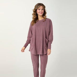 Weekend Brushed Zipper Back Long Sleeve Top - Redwood