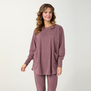 Weekend Brushed Zipper Back Long Sleeve Top