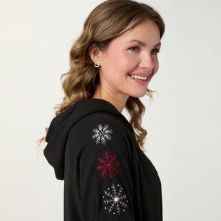 Snug Haven Snowflake Hoodie Dress - Black