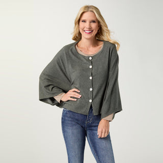 Lightweight Brushed Wrap with Buttons - Green