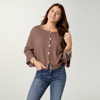 Lightweight Brushed Wrap with Buttons - Chocolate