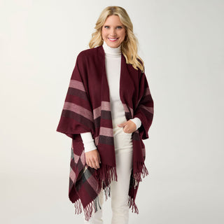 Teagan Striped Lurex Wrap - Rich Wine