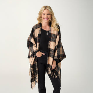 Harrison Plaid Wrap - Camel/Black/Cream