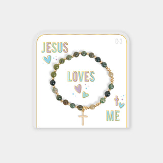 Jesus Loves Me Bracelet - Green Turquoise