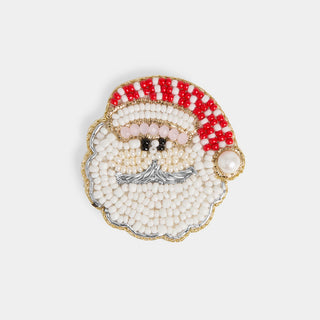 Holiday Beaded Brooch - Santa