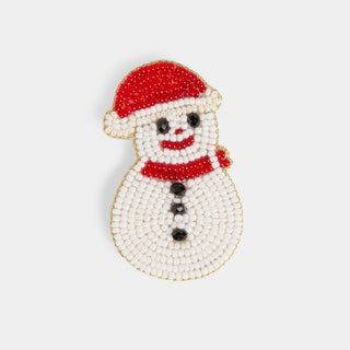 Holiday Beaded Brooch - Snowman