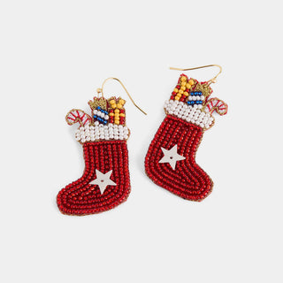 Stuffed Stockings Earrings - Red