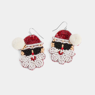Sunglasses Santa Earrings - Red
