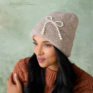 Pearl Bow Hat - Light Grey