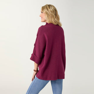 Heavenly-Luxe Elbow Sleeve Funnel Neck with Button Detail - Boysenberry