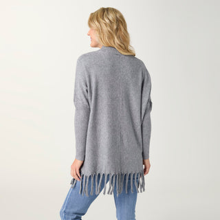 Heavenly-Luxe Flowy Mock Neck Fringe Sweater - Mid Heather Grey