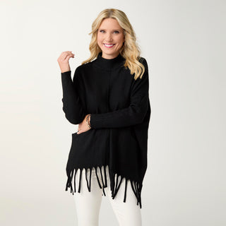Heavenly-Luxe Flowy Mock Neck Fringe Sweater