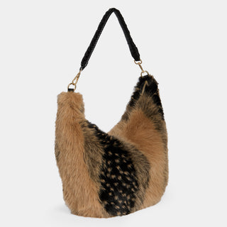Galyna Faux Fur Hobo - Black/Tan