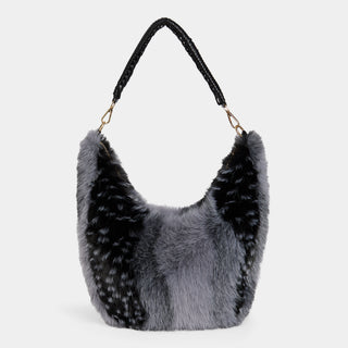 Galyna Faux Fur Hobo - Black/Grey