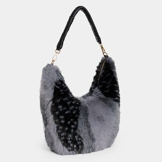 Galyna Faux Fur Hobo - Black/Grey