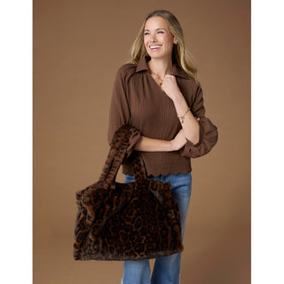 Brooke Faux Fur Leopard Large Tote - Leopard