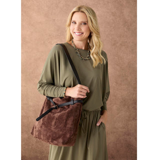 Faux Suede Bucket Bag - Olive