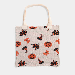Halloween Knit Shopper Tote - Off White/Orange