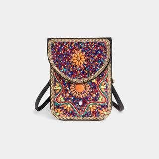 Artisan Beaded Crossbody - Brown/Orange Burst