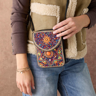Artisan Beaded Crossbody - Brown/Orange Burst