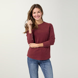 Alexis Super Soft Top with Snap Cuff - Rich Wine