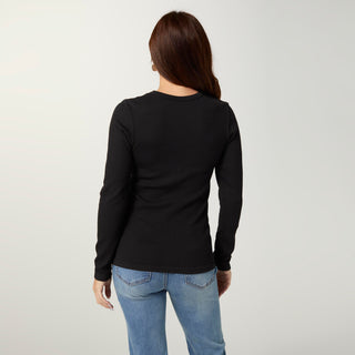 Ultra-Lush Seamless Ribbed Crew Neck Top - Black