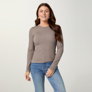 Ultra-Lush Seamless Ribbed Crew Neck Top - Taupe