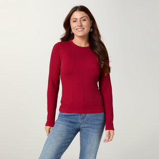 Ultra-Lush Seamless Ribbed Crew Neck Top - Red