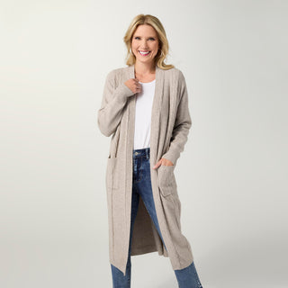 Heavenly-Luxe Cable Knit Duster Cardigan - Sand Heather
