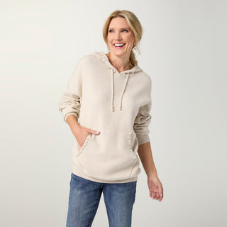 Heavenly-Luxe Embellished Hooded Sweater - Oatmeal