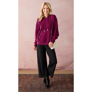 Heavenly-Luxe Embellished Hooded Sweater - Oatmeal