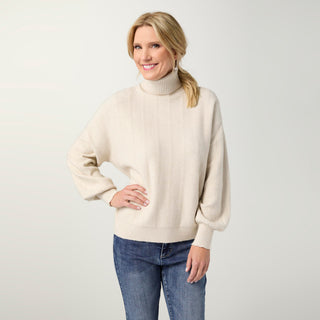 Heavenly-Luxe Textured Knit Turtleneck Sweater - Oatmeal