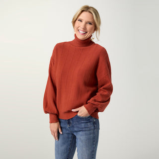 Heavenly-Luxe Textured Knit Turtleneck Sweater - Spice