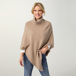 Heavenly-Luxe Cable Knit Turtleneck Poncho - Beige Heather