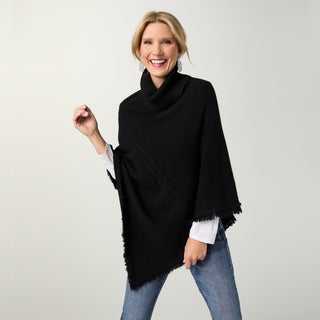 Heavenly-Luxe Cable Knit Turtleneck Poncho - Black