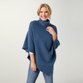 Heavenly-Luxe Cable Knit Turtleneck Poncho - Stellar Blue