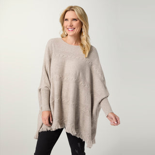 Heavenly-Luxe Cable Knit Boatneck Poncho - Sand Heather