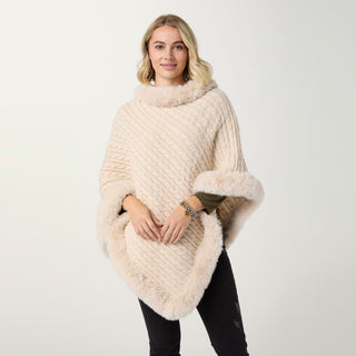 Modena Poncho with Faux Fur Trim - Oatmeal
