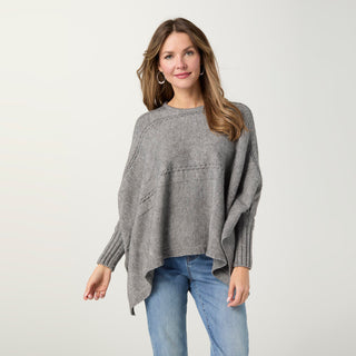 Caspia Poncho with Cable Knit Design - Mid Heather Grey