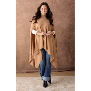 Catria Lightweight Mock Neck Poncho - Camel