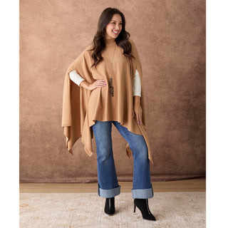 Catria Lightweight Mock Neck Poncho - Camel