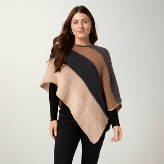 Arden Supersoft Stripe Poncho - Mocha/Black/Cream