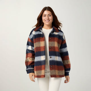 Adley Button Front Overshirt - Navy/Spice
