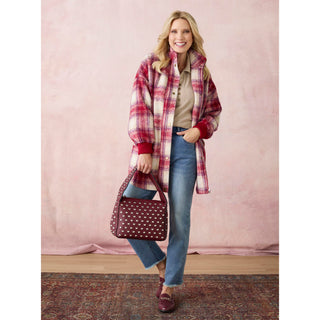 Cass Zip Front Plaid Jacket with Snaps - Rumba Red/Cream